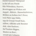 Handgeschriebenes plattdeutsches Gedicht 'Buurskupp' beschreibt bäuerliches Leben mit Feldern, Tieren und Obstbäumen.