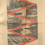 Zeitungsseite mit rotem Zickzack-Layout und Schwarz-Weiß-Fotos zur Veranstaltung Emsland-Osnabrück-Tage 1968.