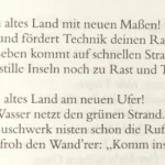 Zwei Strophen des Gedichts 'Altes Land auf neuen Wegen' von Maria Mönch-Tegeder über den Emslandplan.