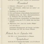 Gedrucktes Veranstaltungsprogramm für Heimatabend und Festgottesdienst in Meppen am 20. und 21. September 1955.