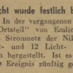 Historischer Zeitungsartikel über den Stromanschluss des Ortsteils Oeveringen in Emlichheim an das Stromnetz.