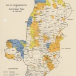 Farbige Verwaltungskarte des Kulturamtsbezirks Meppen zeigt durchgeführte und geplante Flurbereinigungsgebiete im Emsland.