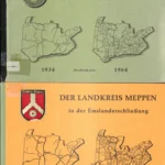 Zwei Broschürencover zeigen Straßenkarten des Landkreises Meppen im Vergleich: 1934 zu 1964 und 1934 zu 1976.