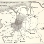 Karte zeigt Meppen als wirtschaftliches Zentrum des Emslandes mit Entfernungsangaben zu umliegenden Städten in Kilometern.