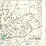 Karte des Landkreises Meppen zeigt Erdöl- und Erdgasfelder, Konzessionsgebiete und Pipelines aus den 1970er Jahren.