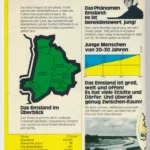Informationsbroschüre über das Emsland mit Karte, Statistiken und Bevölkerungsdiagramm für junge Erwerbstätige 1975–1990.