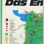 Farbige Regionalkarte des Emslandes mit Städten, Verkehrswegen, Legende und dem Titel 'Das Emsland'.
