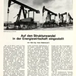 Mehrere Erdölpumpen (Pumpjacks) bei der Förderung im Emsland, schwarze Silhouetten vor hellem Himmel.