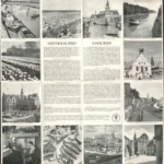 Historischer Reiseprospekt mit Schwarzweißfotos von Ostfriesland und Emsland, zeigt Häfen, Kanäle und Städte.