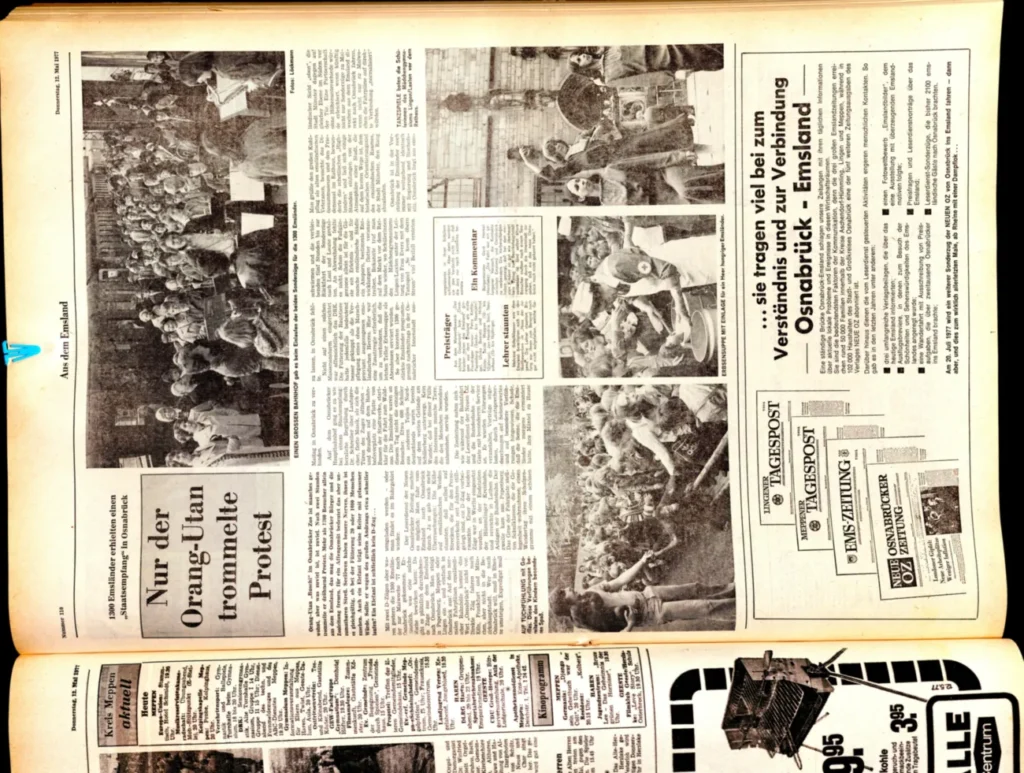 Zeitungsseite von 1977 mit Berichten und Fotos über den Emsland-Auftritt bei den Osnabrück-Tagen.