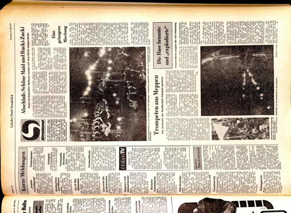 Zeitungsseite von 1977 mit Berichten und Fotos über den Emsland-Auftritt bei den Osnabrück-Tagen.