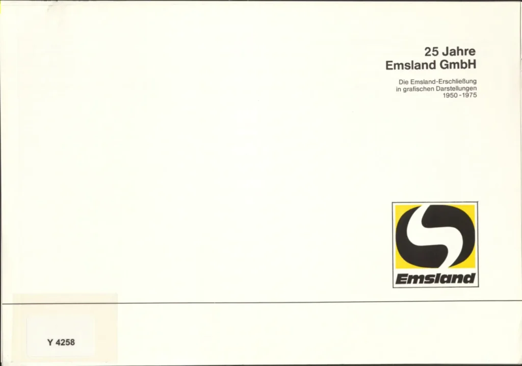 Titelseite des Jubiläumshefts '25 Jahre Emsland GmbH' mit gelbem Firmenlogo und Untertitel zur Emsland-Erschließung.