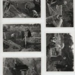 Mehrere Männer dokumentieren und fotografieren eine archäologische Ausgrabungsstätte im Emsland, 1950er Jahre.