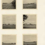 Sechs historische Schwarzweißfotos von 1952 zeigen die neu erbaute Flutbrücke in Haren inmitten flacher Emslandlandschaft.