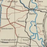 Historische Landkarte zeigt Wesuwe und umliegende Orte wie Haren und Versen im Emsland mit Flussläufen und Straßen.