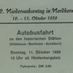 Programmkarte für eine Autobusfahrt zu historischen Stätten beim 40. Niedersachsentag in Nordhorn, Oktober 1959.