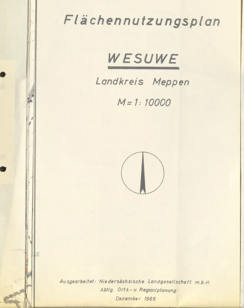 Deckblatt des Flächennutzungsplans Wesuwe, Landkreis Meppen, Maßstab 1:10000, erstellt im Dezember 1966.