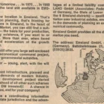 Englischsprachige Zeitungsanzeige der Emsland GmbH mit Europakarte, die Emslands zentrale Lage im Gemeinsamen Markt zeigt.
